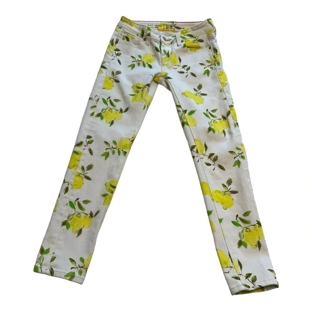 Kate Spade Ankle Length Skinny Jeans With Lemon Print - Size 23 - Picture 1 of 14